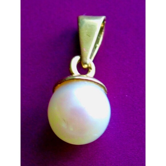 14K Signed Yellow Gold Pendant Bail 6mm Authentic Pearl High Luster .68 grams - Picture 3 of 10